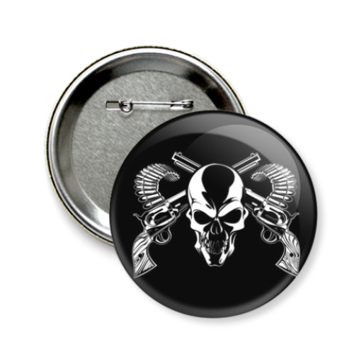 Значок 58мм 'Череп и револьверы'