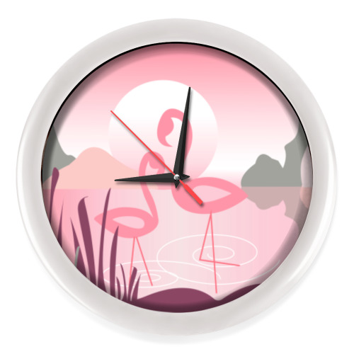 Настенные часы фламинго в лучах ванильного заката