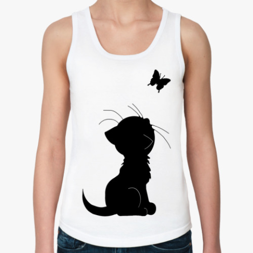 Женская майка с принтом Кот и бабочка