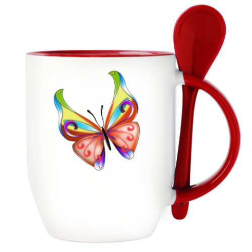 Кружка с ложкой с принтом Бабочка