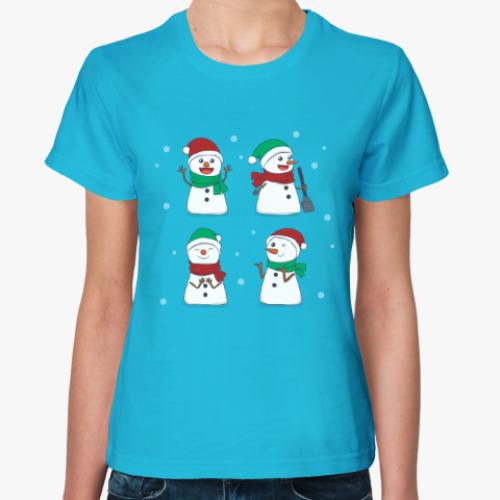 Женская футболка Новогодние снеговики