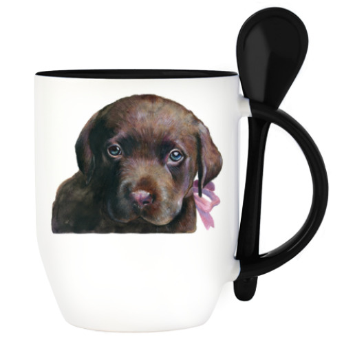 Кружка с ложкой с принтом Лабрадор