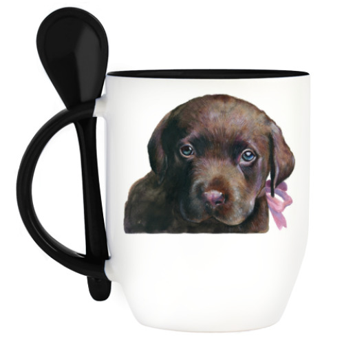 Кружка с ложкой с принтом Лабрадор