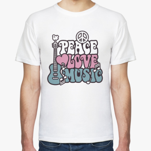 Футболка с принтом PEACE LOVE MUSIC