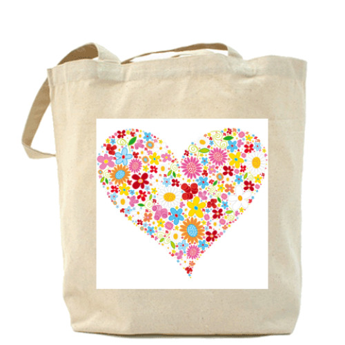 Сумка шоппер с принтом Сердце и Цветы