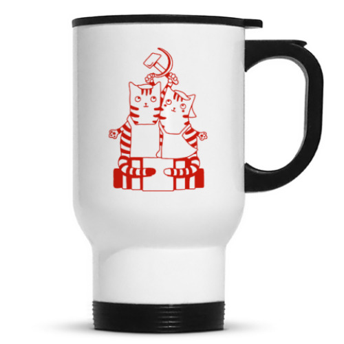 Кружка-термос с принтом Котики ретро СССР