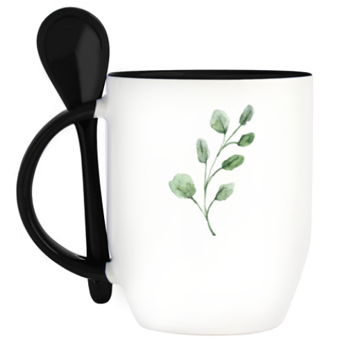 Кружка с ложкой с принтом растительный орнамент