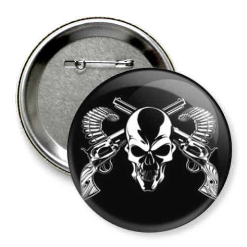 Значок 75мм с принтом 'Череп и револьверы'