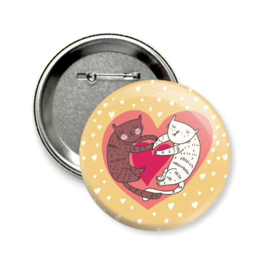 Значок 58мм с принтом 'Сердечные котики'