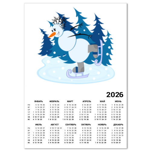 Календарь с принтом Снеговик