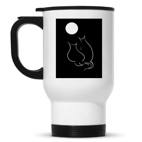 Кружка-термос с принтом Ночь-луна-кот-кошка=)