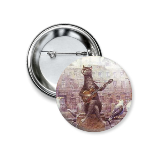 Значок 37мм с принтом кот романтик