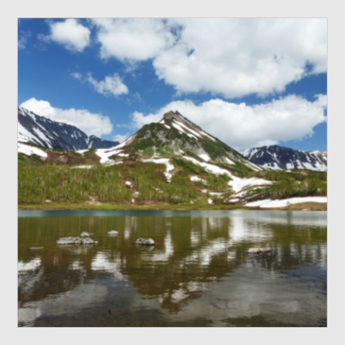 Постер Полуостров Камчатка, горы, горное озеро, отражение