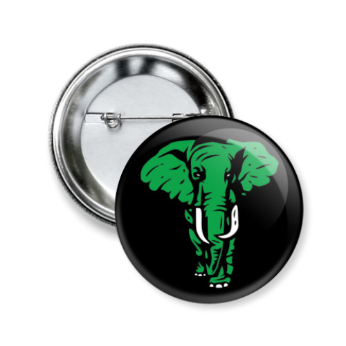 Значок 50мм с принтом  Зеленый Слоник