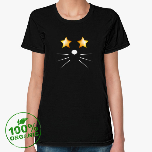 Женская футболка из органик-хлопка Кот с звездными глазами