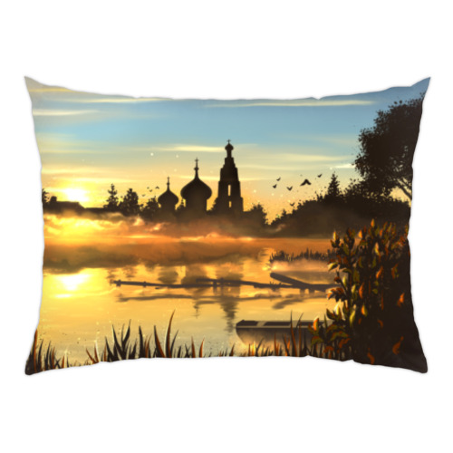 Подушка с принтом Пейзаж рассвет