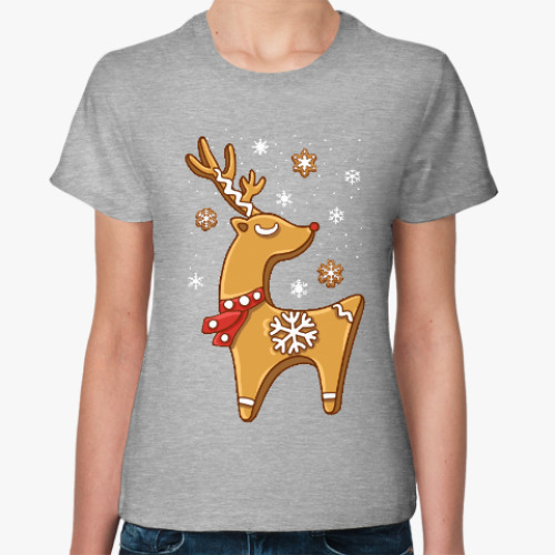 Женская футболка с принтом Пряничный олень