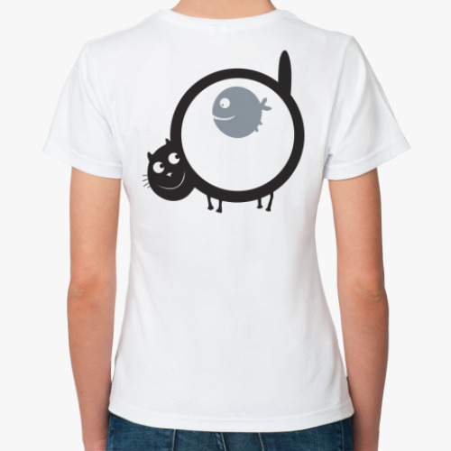 Классическая футболка с принтом   Кот и рыба