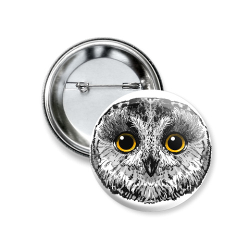 Значок 37мм с принтом Сова