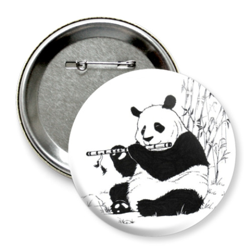 Значок 75мм Панда с флейтой