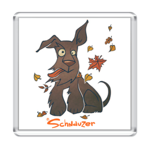 Магнит с принтом Осенний шнауцер