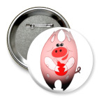 Значок 75 мм Свинни Хрю с елочной игрушкой