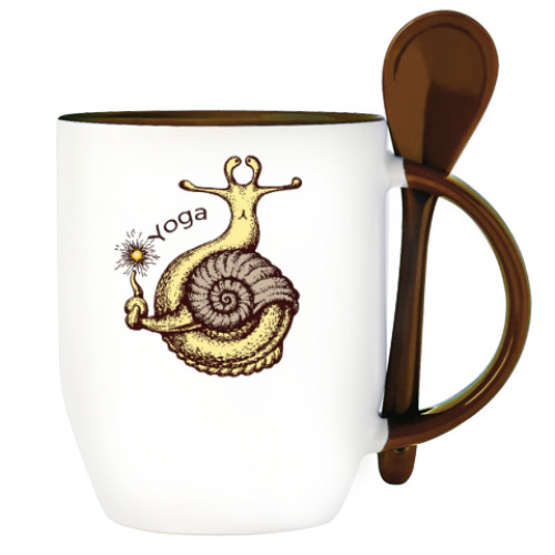Кружка с ложкой с принтом Йога
