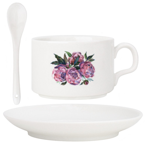 Кофейный набор с принтом Пионы