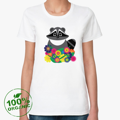 Женская футболка из органик-хлопка Цветочный енот