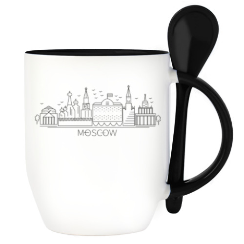 Кружка с ложкой с принтом Москва