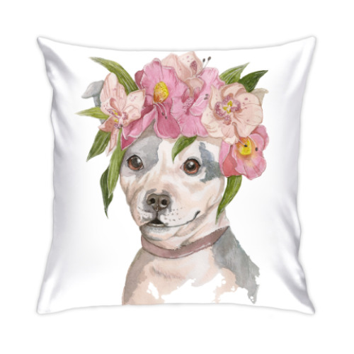 Подушка с принтом Собака в цветах