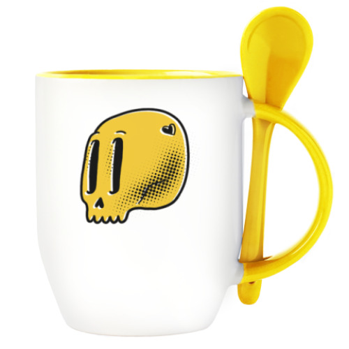 Кружка с ложкой с принтом  «Черепок»