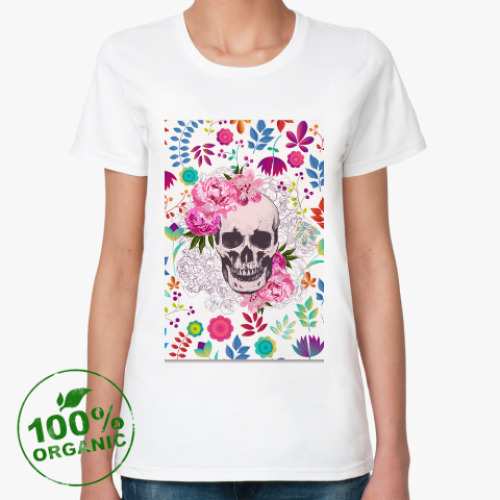 Женская футболка из органик-хлопка Череп с цветами