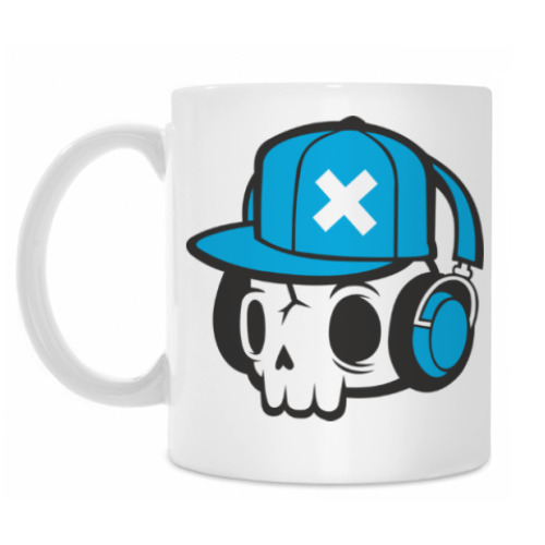 Кружка с принтом Череп в наушниках.