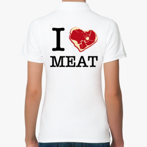 Женская рубашка поло (печать) с принтом I love meat