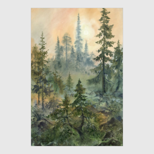 Постер Туманный рассвет (акварельный пейзаж)