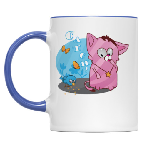 Кружка с принтом Кот-охотник