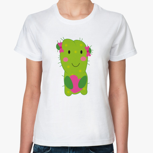 Классическая футболка Девочка кактус  сердечком  в лапках