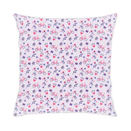 Подушка с принтом Цветы и велосипеды
