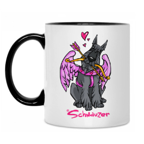 Кружка с принтом Шнауцер Купидон