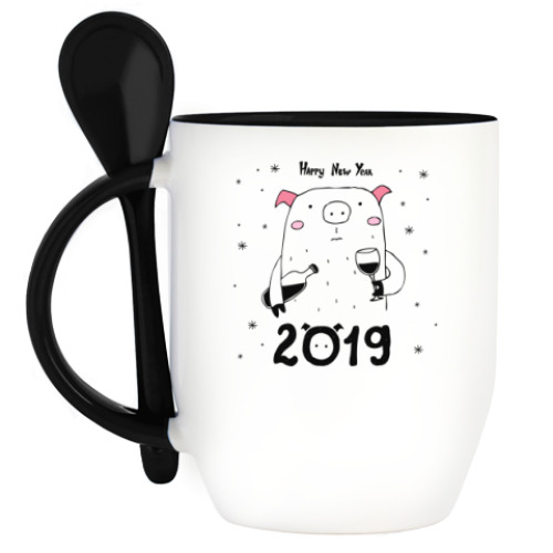 Кружка с ложкой 2019 год свиньи - Виносвин