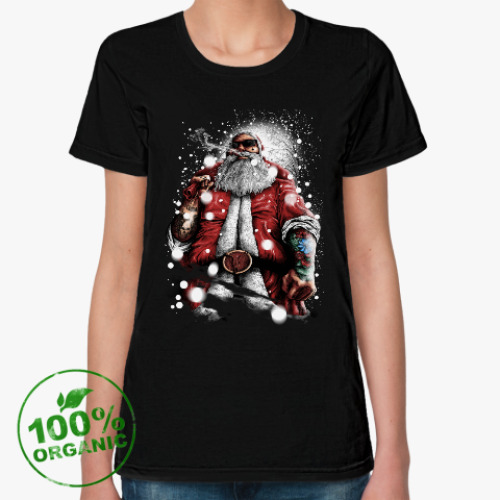 Женская футболка из органик-хлопка Четкий Санта Клаус с подарком