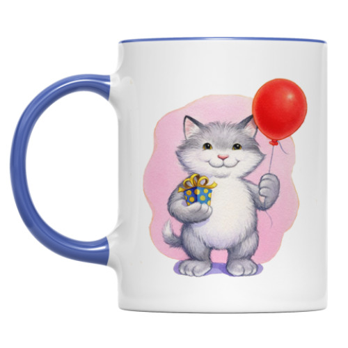Кружка с принтом Кот и воздушный шарик