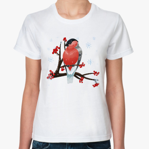Классическая футболка с принтом Снегирь