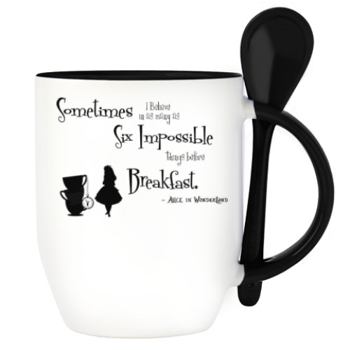 Кружка с ложкой с принтом Алиса в стране чудес/ Alice in wonderland