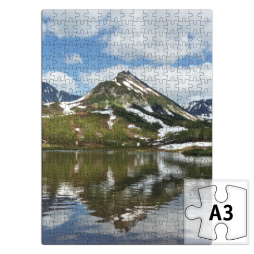 Пазл Полуостров Камчатка, горы, горное озеро, отражение