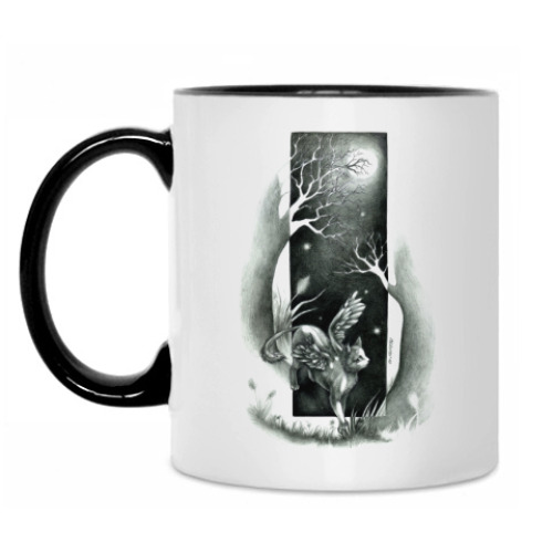 Кружка с принтом Cat and Fireflies