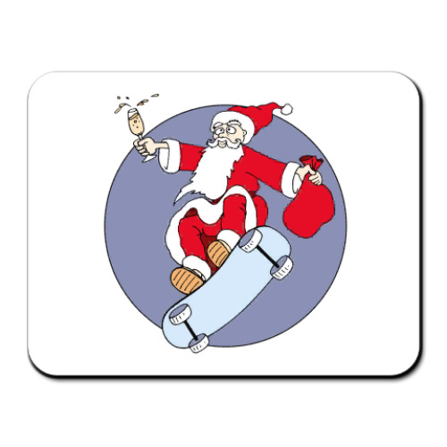 Коврик для мыши с принтом Новогодний принт с Дедом Морозом. Санта на скейте