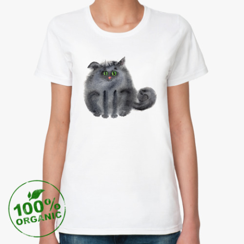 Женская футболка из органик-хлопка акварельный кот