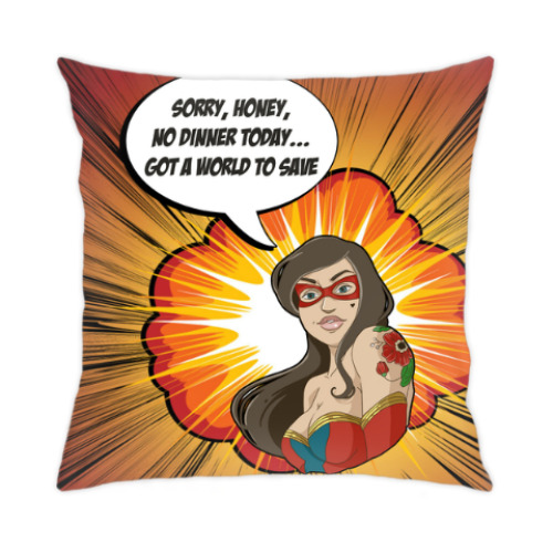 Подушка с принтом Девушка супер-герой